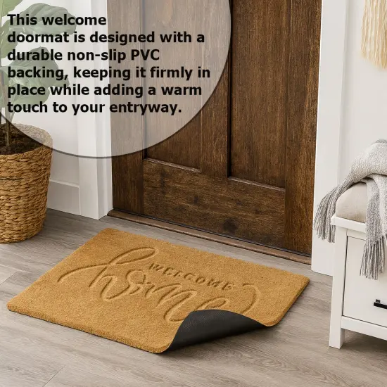 Gardenised Heavy Duty Coco Coir Doormat Non Slip PVC Baking Embossed Welcome Design Natural Coconut Fiber Floor Mat for Front Door Porch Patio Entryway Garage Mudroom & Outdoor Use 18x30" Welcome Home {6}