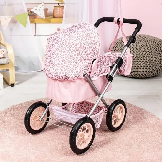 Bayer: Trendy Pram - Pink & Animal Print- Includes Shoulder Bag, Fits Dolls Up to 18", Adjustable Handle, Pretend Play, Shopping Basket {4}