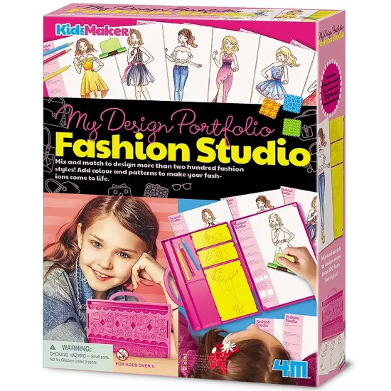 4M: KidzMaker: My Design Portfolio Fashion Studio - Design & Draw Outfits, Mix & Max Pattern Rubbing Plates, Travel Case, Arts & Craft Set, Kids 5+ {1}