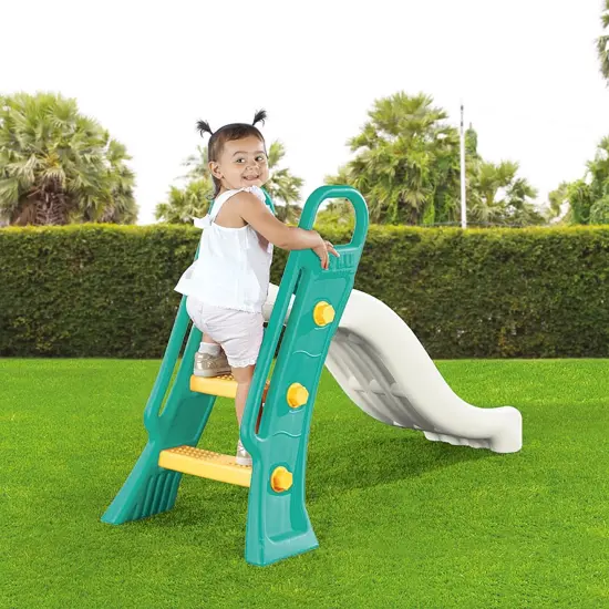 Dolu: Junior Slide - Green-Yellow-White - Indoor-Outdoor Toy, 2 Step Handrail Ladder, Plastic Playground Equipment, Backyard Activity, Kid-Toddlers 2+ {6}