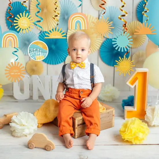 30Pcs Here Comes The Son Swirls Retro Hippie Rainbow Sun Glitter Foil Ceiling Hanging Swirls Whirls Bohemian Baby Shower Birthday Decoration First Trip Around The Sun Summer Party Decor {3}