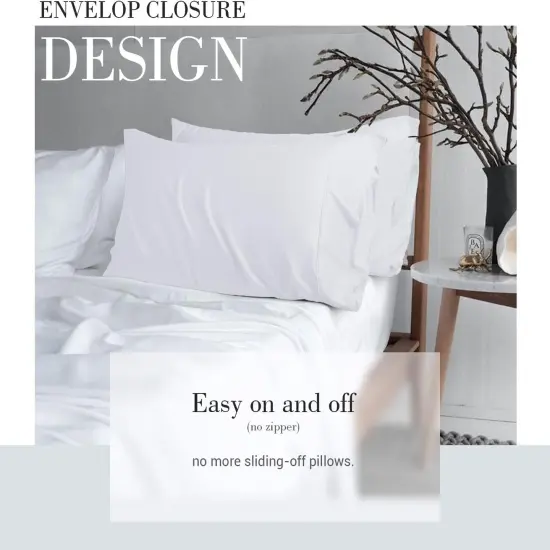 Cooling Queen Pillow Cases Set of 2 Breathable Cool Silky Soft Rayon Derived from Bamboo Fabric, Moisture Wicking for Hot Sleepers,Hair and Skin Friendly,White,2 Pack,20x30IN {3}