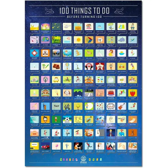 Scratch off Poster, 100 Things To Do Before Turning 100 Bucket List (16.5 x 23.5 In) {6}