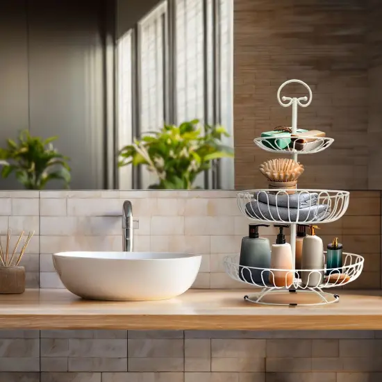 White 3-Tiered Fruit Basket for Kitchen Countertop - Metal Large Fruit Bowl Stand for Produce, Vegetables, Organization, Storage Rack (18 In) {6}