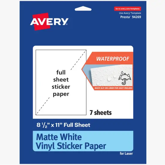 Avery Vinyl Sticker Paper, 8.5" x 11" Rectangle {7}