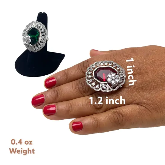 Fake American Diamond Cz Stone Ring for Women - Rhodium Platingindian Pakistani Wedding Jewelry Classic Ring Green {3}