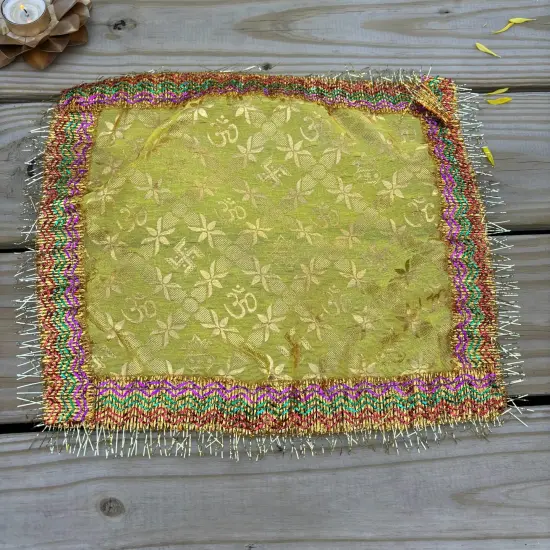Cloth Pooja Mat Aasan Om Kalash Print Cloth for God Goddess Idol Puja Asan Mandir Temple Home Decor Base Chowki Asana Indian Festival Diwali Decoration Housewarming Gift Mata Ki Chunri {5}