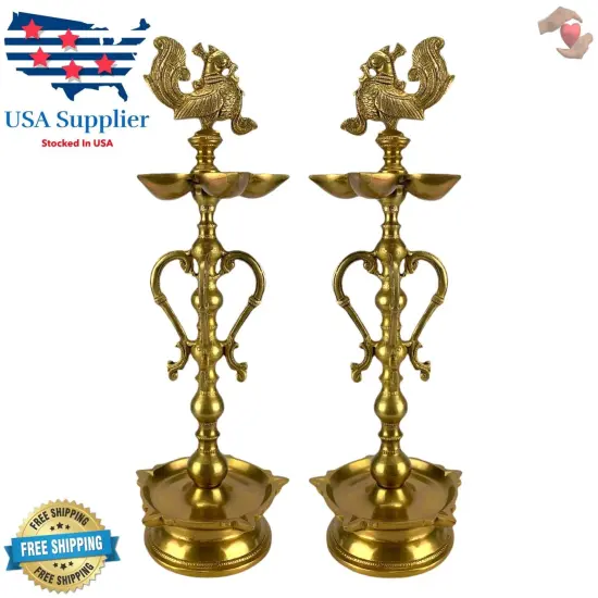 Large Peacock Deepam Brass Diya Annam Deepak Samai Oil Lamp with Base Indian Festival Diwali Diya Hindu Puja Religious Home Decor Pooja Lamp Indian Housewarming Wedding Return Gift {5}