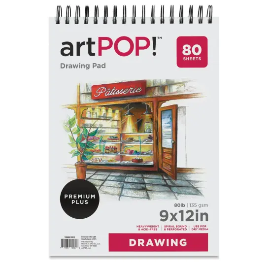 artPOP! Drawing Pad, 9" x 12", 50 Sheets, 80 lb/135 gsm, Acid-Free, Top Wirebound, Artist Paper for Drawing & Sketching, Students & Adults, Colored Pencil, Graphite, Charcoal, Pastels {3}