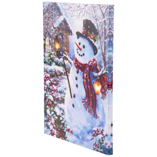 Northlight LED Lighted Snowman with Lantern Christmas Wall Art - 15.75" x 11.75" Blue {6}