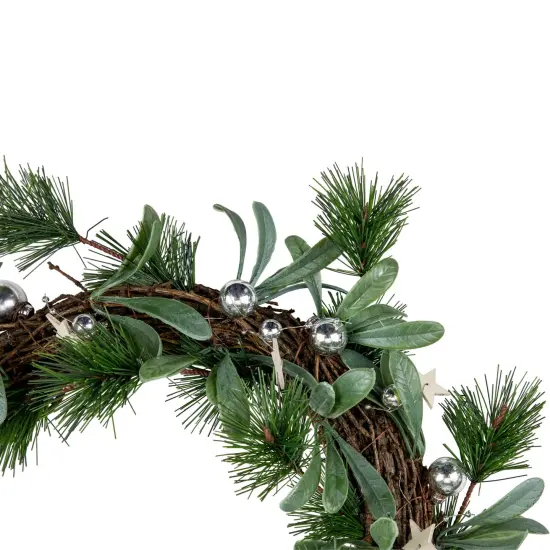 Northlight Pine Needle Wooden Stars Artificial Christmas Wreath - 12" - Unlit Green {4}