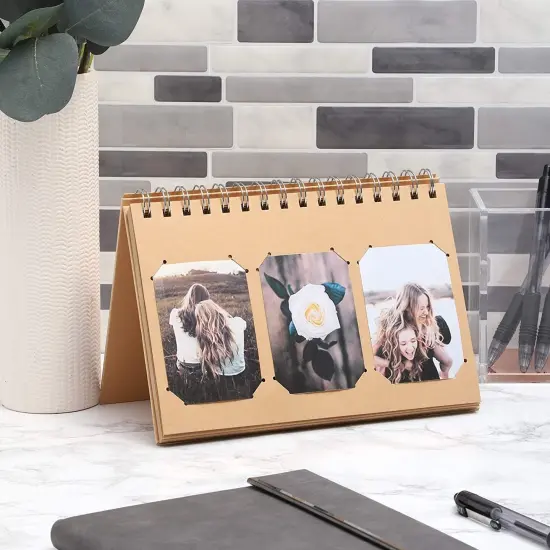 Kraft Paper Undated Calendar with Photo Album for Desk (8.25 x 5.5 in, 2 Pack) Brown {3}