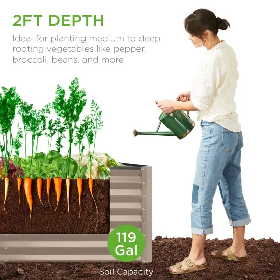 Best Choice Products 4x2x2ft Outdoor Metal Raised Garden Bed, Planter Box for Vegetables, Flowers, Herbs Taupe {2}