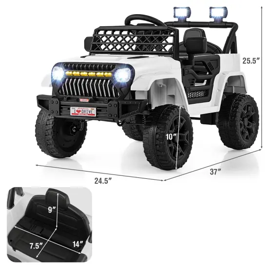 12V Ride-On Truck Car for Kids with Parental Remote, Music Player, and LED Lights White {3}