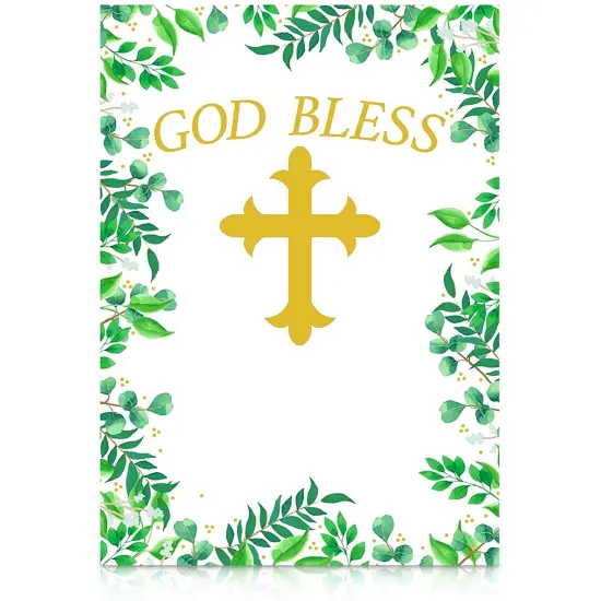 Baptism Photo Booth Backdrop for First Communion Decorations, God Bless (5 x 7 Feet) Green {4}