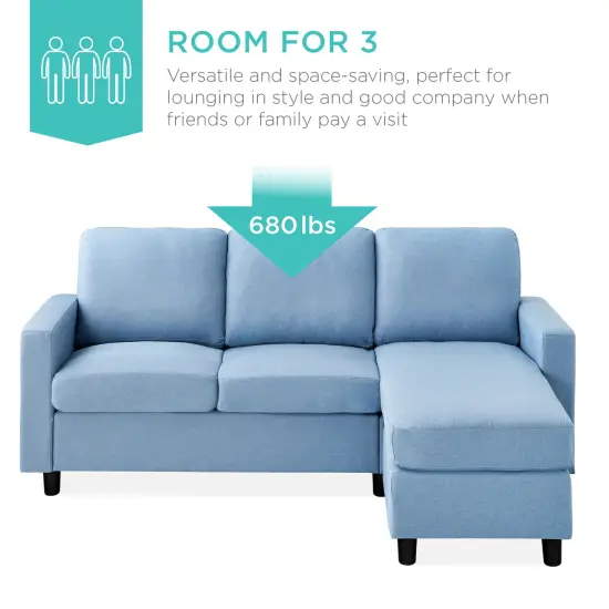 Best Choice Products Linen Sectional Sofa Couch w/ Chaise Lounge, Reversible Ottoman Bench Light Blue {5}