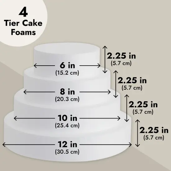 4 Tier Round Foam Cake Dummy Set, 6" 8" 10" 12" Fake Wedding Cake Dummies for Display, Decorating, 10" Tall Dummies (White) {4}