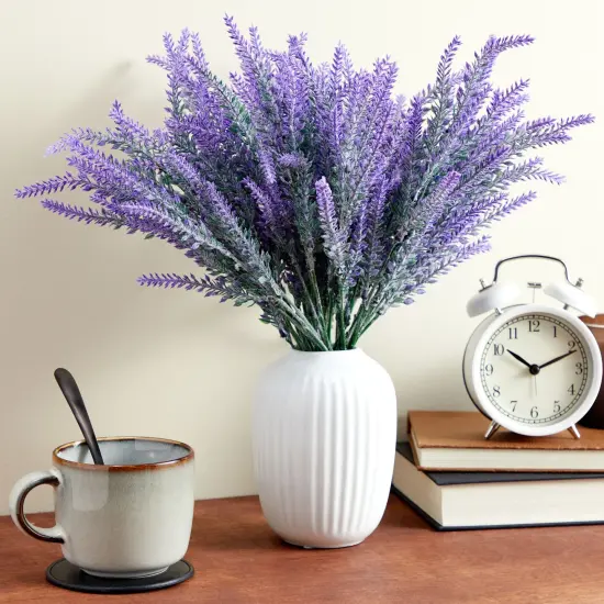 12 Bundles Artificial Lavender Flowers for Bouquets, Fake Wild Stems for Wedding, Faux Table Centerpieces, Door Wreaths (2"D x 3"W x 14"H) Purple {4}