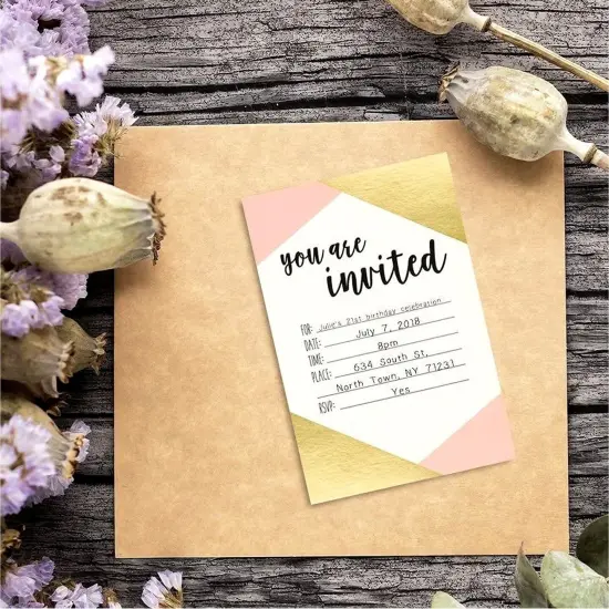 Best Paper Greetings 36 Pack Pink and Gold Party Invitations for Girls with Envelopes for Birthday, Baby & Bridal Shower, Fill in Style (4x6 in) {5}