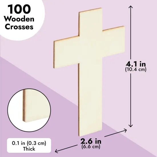 100 Pack Unfinished Wooden Crosses for Crafts - Wood Cross Bulk for Church, First Communion, Easter Tree, Sunday School, DIY Projects (4x3 in) Brown {4}