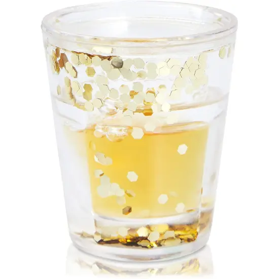 Set of 8 Pretty Gold Shot Glasses with Glitter for Girls Birthday, Holiday Party, Bachelorette (1.5 Oz) {6}