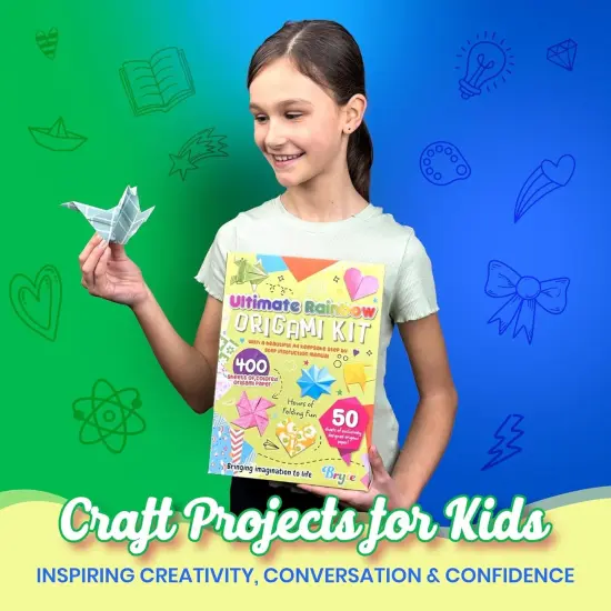 BRYTE Ultimate Rainbow Origami Kit With 450 Fun Colorful Papers, Gift-Ready Crafts For Girls Kids Ages 8-14 {7}