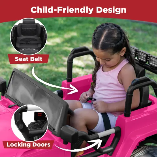 Best Choice Products 12V Kids Ride On Truck Car w/ Remote Control, Spring Suspension, Bluetooth, LED Lights Hot Pink {5}