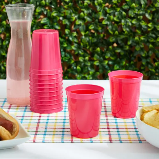 24-Pack 16-Ounce Hot Pink Plastic Stadium Cups, Bulk Reusable Tumblers for All Occasions and Celebrations {2}
