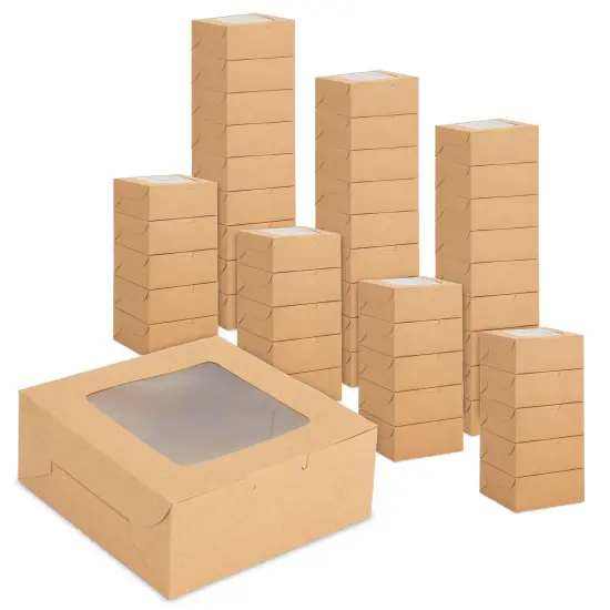 50 Pack 6x6 Dessert Boxes with Window, Bulk Bakery Containers for Cookies, Cupcakes (Kraft Paper) Brown {1}