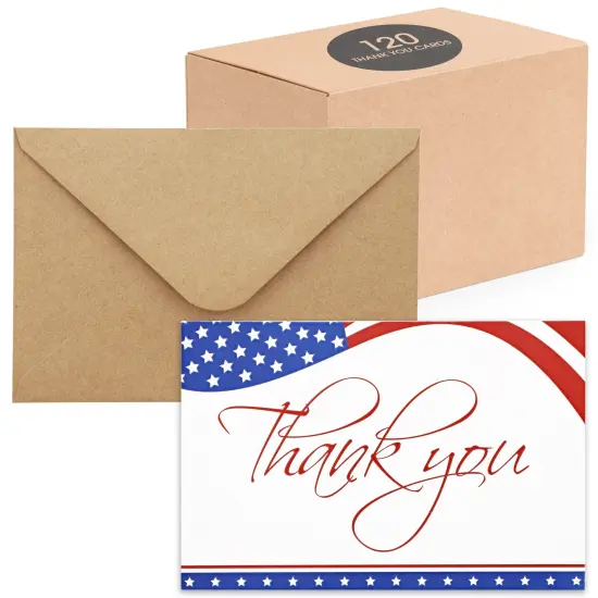 120 Pack 4x6-inch Bulk Patriotic Thank You Cards with Envelopes for Veterans Day and 4th of July - American Flag Appreciation Gift Notes Multicolor {1}