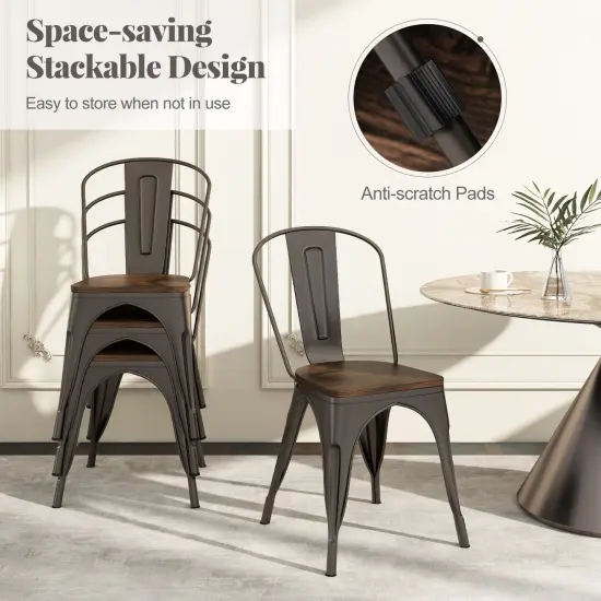 Metal Style Dining Chairs Set of 4, Stackable Kitchen Chairs with Wood Seat Gun {6}