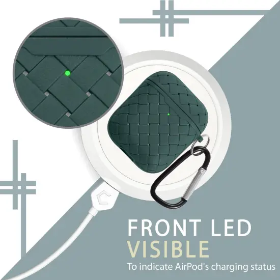 For Apple AirPods 2 / 1 Case, Protective Cover with Keychain for Women Men, Green Weave Pattern {4}