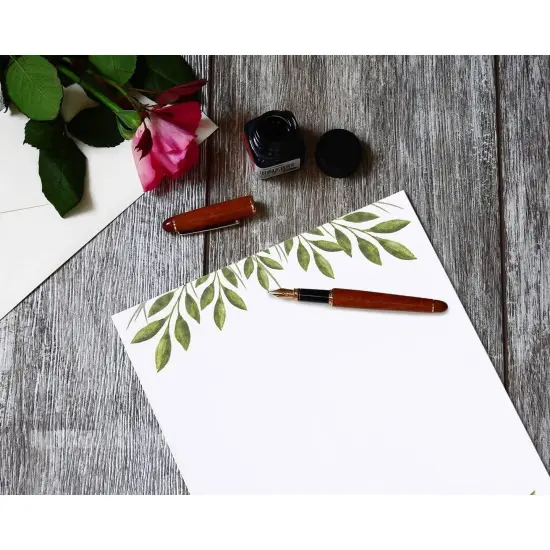 48 Pack Leaf Themed Stationery Writing Paper Set, Letter Size(8.5 x 11 In) White {2}