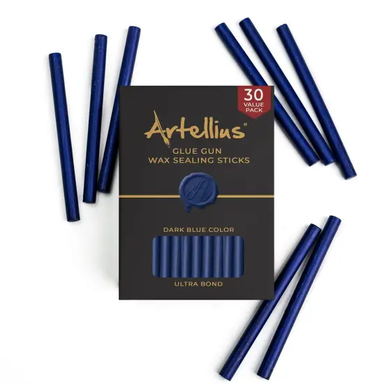 Artellius Premium Sealing Wax Sticks (Bulk 30 Pack) Wax Seal Glue Gun Sticks, Envelope Seal Wax for Stamp Seals - Perfect Wax Seal Sticks for Crafting, Invitations & Letters - Dark Blue {7}