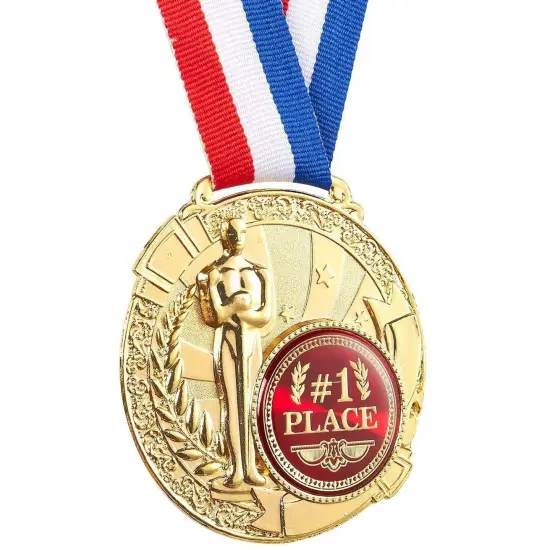 Juvale 6 Pack Bulk Gold 1st Place Medals with Ribbons for All Ages and Sports, Winner Award Ribbons, 2.6 Inch Diameter, 15.3 Inch Ribbon Length {6}