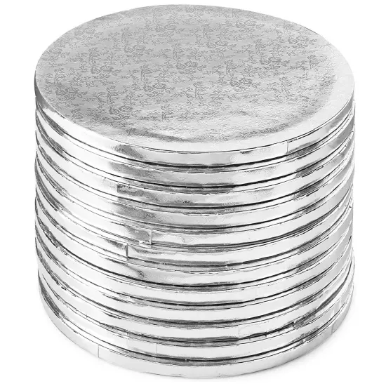 Professional Smooth Round Cake Drums, Silver Foil Wrapping (9.6 in, 12 Pack) {6}