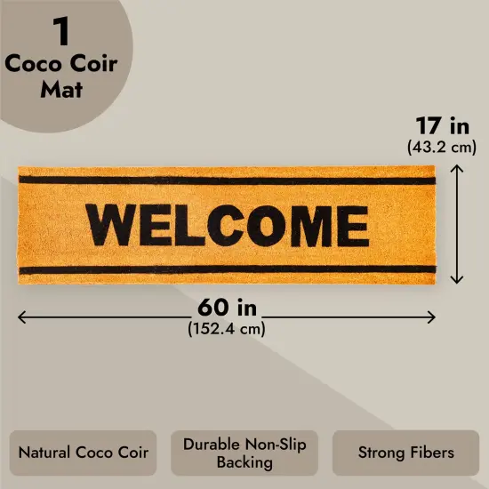 17x60 inch Natural Coco Coir Welcome Mat, Large Oversized Door Mat, Long Entryway Rug with Non-Slip Rubber Backing, Narrow Outdoor Mat for Home Entrance, Small Business Brown {3}