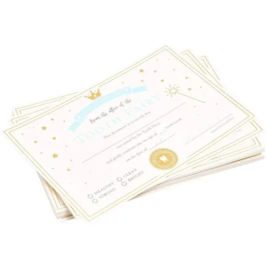 Tooth Fairy Paper Certificate with Gold Foil for Kids (6 x 4 inches, Ivory, 32 Pack), Ages 3-14 Brown {5}