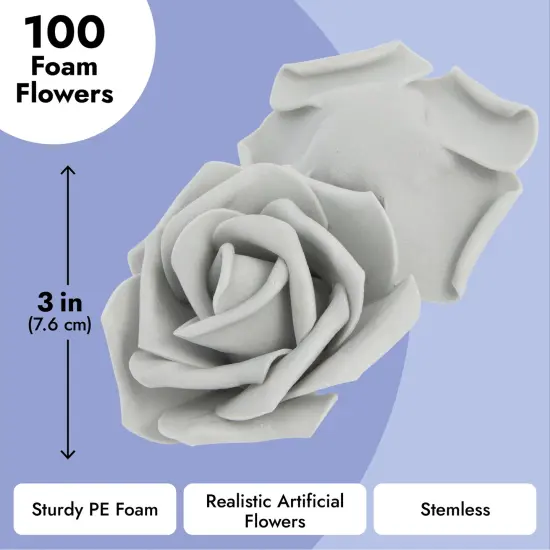 100 Pack Gray Artificial Flowers, Bulk Stemless Fake Foam Roses for Decorations, DIY Crafts, Bouquets (3 In) Grey {5}
