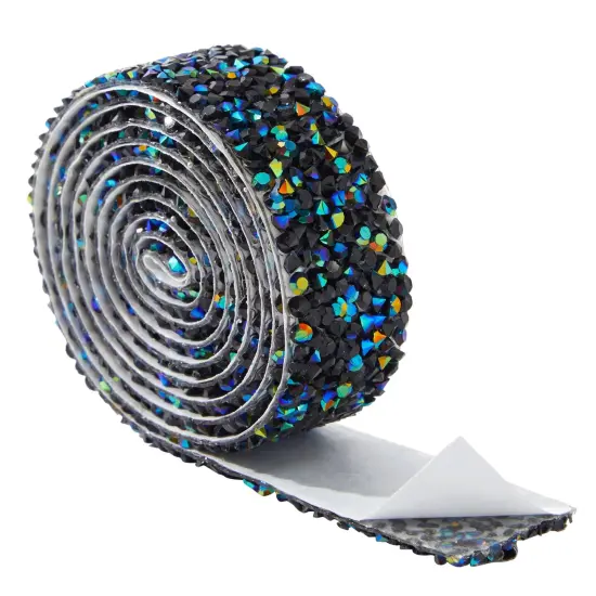 7 Rolls Crystal Rhinestone Adhesive Strips for Crafts, Decor, Gifts (4 Sizes, Black) {6}