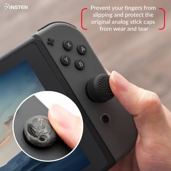 Insten [1 Pair] Joy Con Thumb Grip Stick Caps for Nintendo Switch [Anti-Slip/Protective/comfort] Joycon Controller Thumbstick Cover Set for Switch 2017 / Switch Lite Console 2019 Black Silicone Style2 {3}