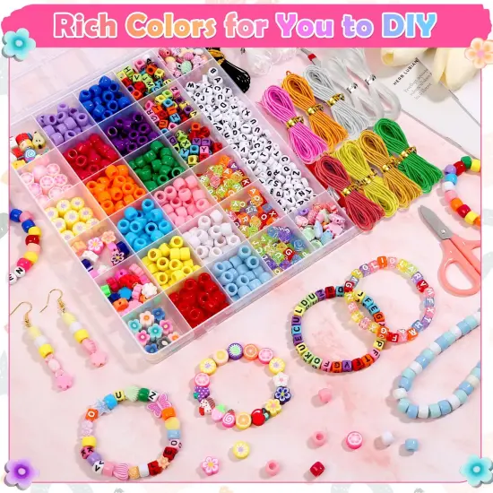 Bead Bracelet Making Kit, Bead Kits for Bracelets Making with Pony Beads, Polymer Fruit Clay Beads, Charm Beads, Letter Beads for Bracelets and Jewelry Making {2}