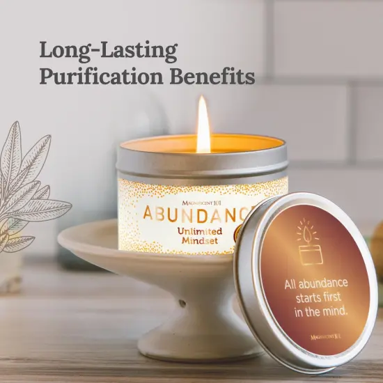 Magnificent 101 Long Lasting Abundance Smudge Candle | 6 Oz - 35 Hour Burn | Soy Wax Candle with Lemon, Rosemary & Sandalwood for House Energy Cleansing & Manifestation White {2}
