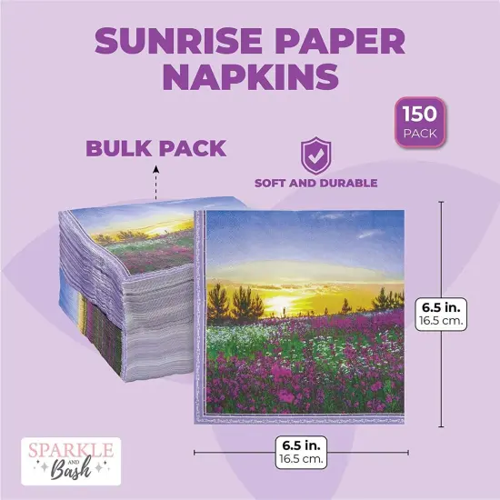 Sunrise Paper Napkins for Garden Party, Birthdays (6.5 x 6.5 In, 150 Pack) Purple {2}