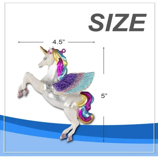 2 Pack Glass Rainbow Unicorn Christmas Tree Ornaments, Holiday Decor Decorations , 5 x 4.5 in White {2}