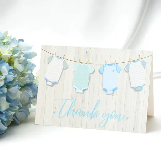 60 Pack Baby Shower Thank You Cards with Blue Envelopes for Boy, 4x6 inch with Clothesline Design and Includes 60 Cute Stickers for Appreciation {3}