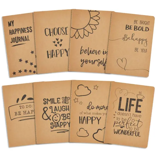 8 Pack Inspirational Notebook A5, 5.8 x 8.3 inch Kraft Paper Lined Journals, Bulk Set, Art Journals, Teacher Notebook for School Classroom, Home, Office - Happy Theme White {1}