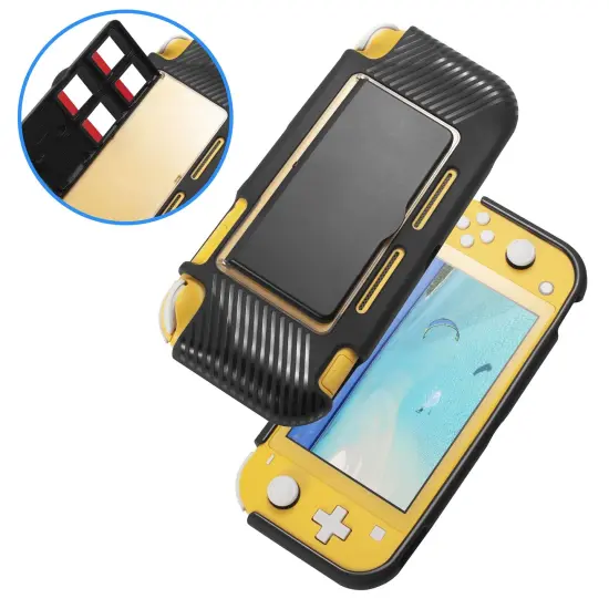 Insten Grip Case for Nintendo Switch Lite 2019, Shockproof Soft TPU Protective Case Shell Cover Built in 6 Game Cartridge Card Slots Storage Holder Ergonomic Design Reinforced Hand Padded Grip - Black {1}