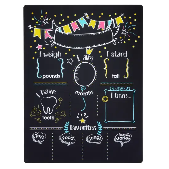 Monthly Baby Milestone Chalkboard, First Year Boy and Girl Age Tracking Growth Sign (11.6 x 15.6 In) Multicolor {1}