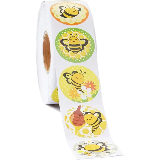 BLUE PANDA 1000-Count Bee Sticker Roll - Multicolor 1.5in Round Bumblebee Stickers - Peel and Stick Insect Label Roll for Classroom Rewards & Crafts for Kids Ages 3-14 {1}